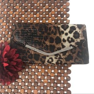 Leopard print alligator embossed clutch